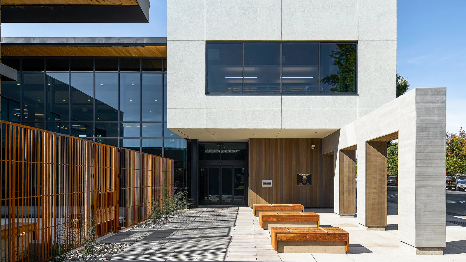 The Brentwood Library and civic center public entrance
