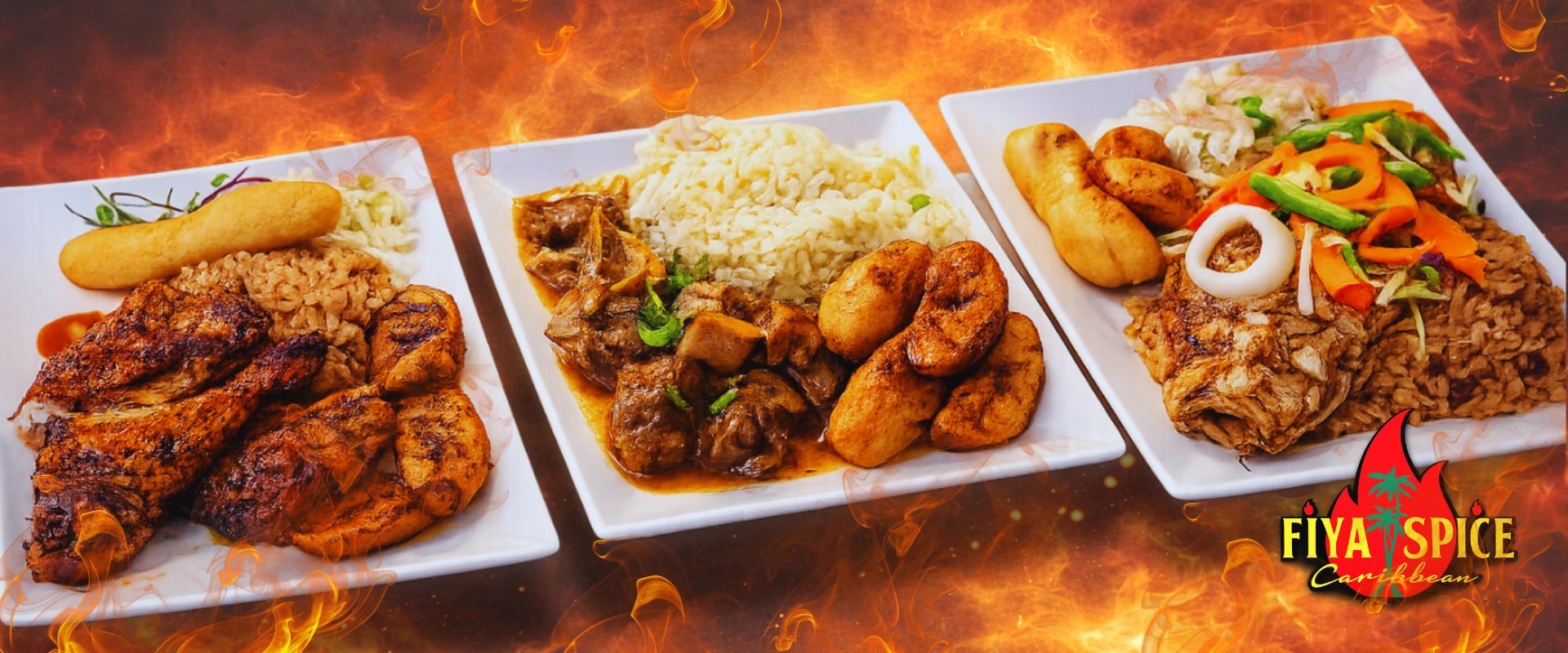 FIYA Spice Caribbean storefront and branded food image from its Pittsburg restaurant site