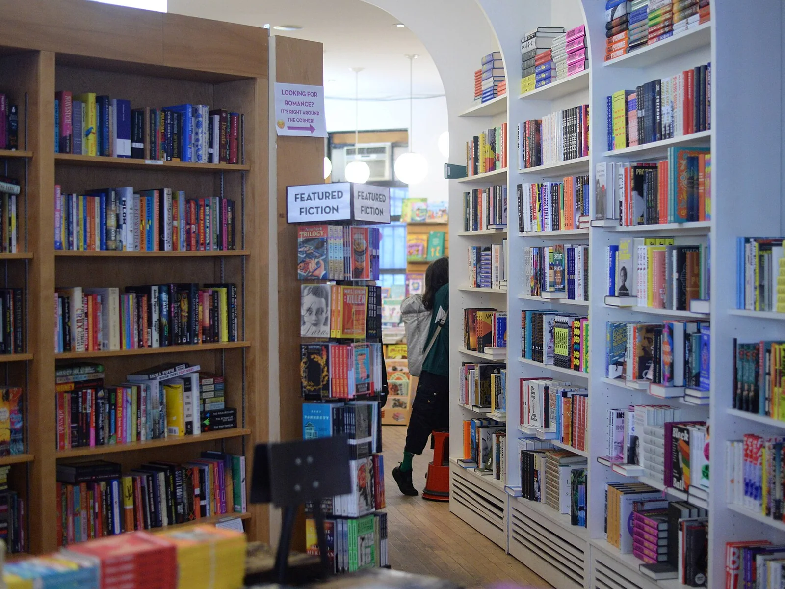 Shelves and reading tables inside an independent bookstore